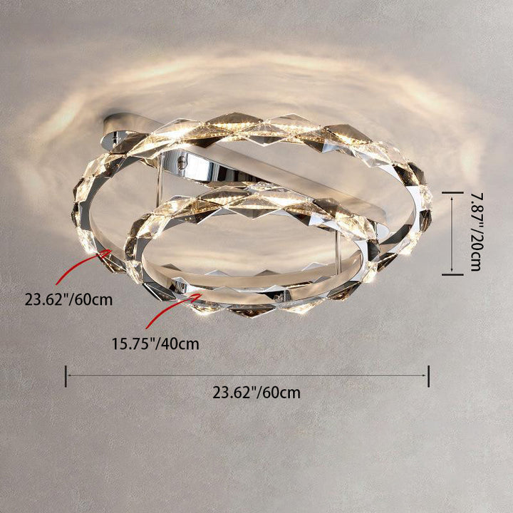 Lustre LED semi-encastré moderne en acier inoxydable avec anneau circulaire en cristal de luxe pour salon 