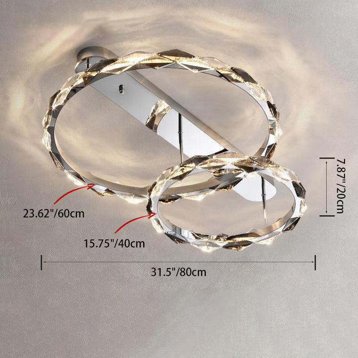 Lustre LED semi-encastré moderne en acier inoxydable avec anneau circulaire en cristal de luxe pour salon 