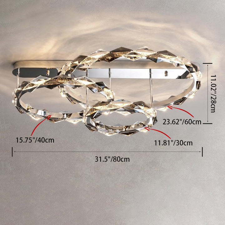 Lustre LED semi-encastré moderne en acier inoxydable avec anneau circulaire en cristal de luxe pour salon 