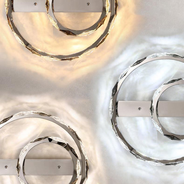 Lustre LED semi-encastré moderne en acier inoxydable avec anneau circulaire en cristal de luxe pour salon 