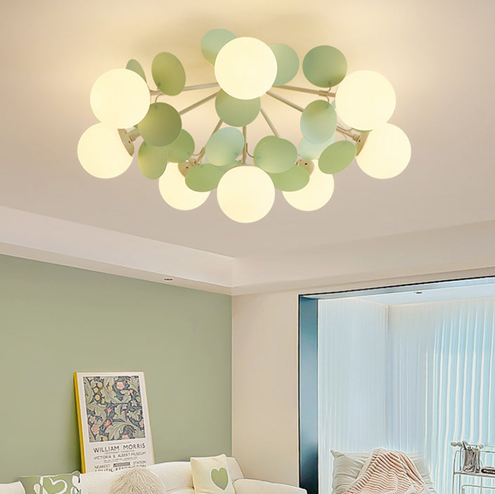 Contemporary Nordic Iron Glass PVC Ball Round Pieces 4/6/8/9/12 Light Semi-Flush Mount Ceiling Light For Bedroom