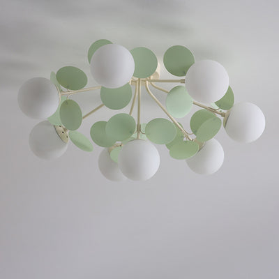 Contemporary Nordic Iron Glass PVC Ball Round Pieces 4/6/8/9/12 Light Semi-Flush Mount Ceiling Light For Bedroom