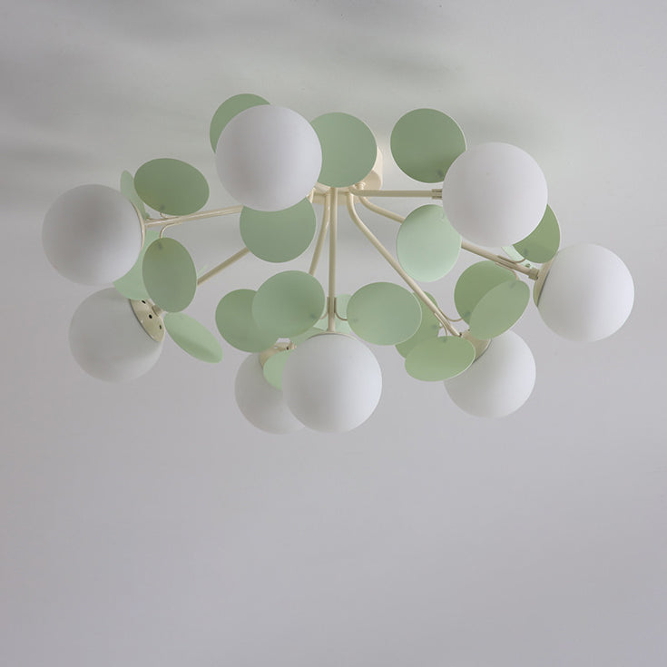 Contemporary Nordic Iron Glass PVC Ball Round Pieces 4/6/8/9/12 Light Semi-Flush Mount Ceiling Light For Bedroom