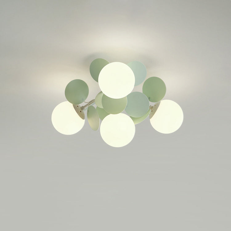 Contemporary Nordic Iron Glass PVC Ball Round Pieces 4/6/8/9/12 Light Semi-Flush Mount Ceiling Light For Bedroom