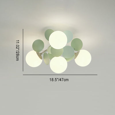 Contemporary Nordic Iron Glass PVC Ball Round Pieces 4/6/8/9/12 Light Semi-Flush Mount Ceiling Light For Bedroom