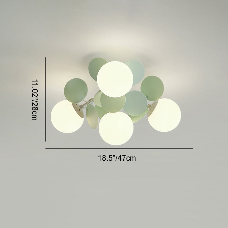 Contemporary Nordic Iron Glass PVC Ball Round Pieces 4/6/8/9/12 Light Semi-Flush Mount Ceiling Light For Bedroom