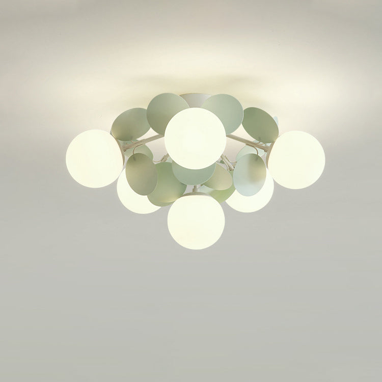 Contemporary Nordic Iron Glass PVC Ball Round Pieces 4/6/8/9/12 Light Semi-Flush Mount Ceiling Light For Bedroom