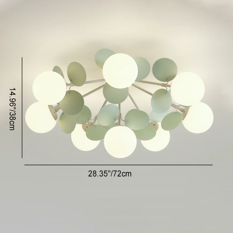 Contemporary Nordic Iron Glass PVC Ball Round Pieces 4/6/8/9/12 Light Semi-Flush Mount Ceiling Light For Bedroom