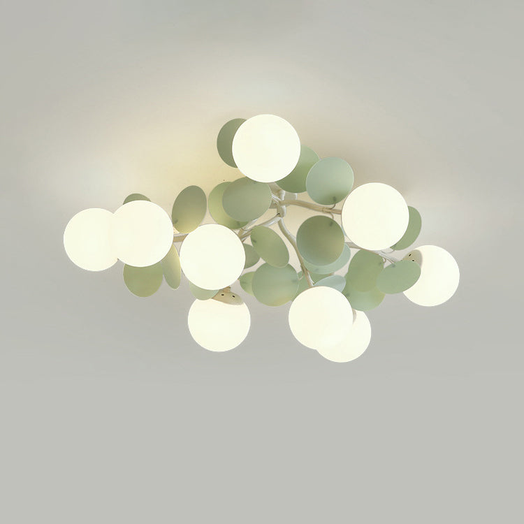 Contemporary Nordic Iron Glass PVC Ball Round Pieces 4/6/8/9/12 Light Semi-Flush Mount Ceiling Light For Bedroom