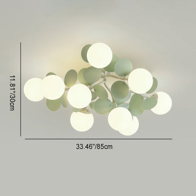 Contemporary Nordic Iron Glass PVC Ball Round Pieces 4/6/8/9/12 Light Semi-Flush Mount Ceiling Light For Bedroom