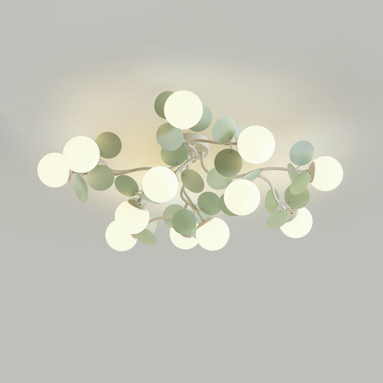 Contemporary Nordic Iron Glass PVC Ball Round Pieces 4/6/8/9/12 Light Semi-Flush Mount Ceiling Light For Bedroom