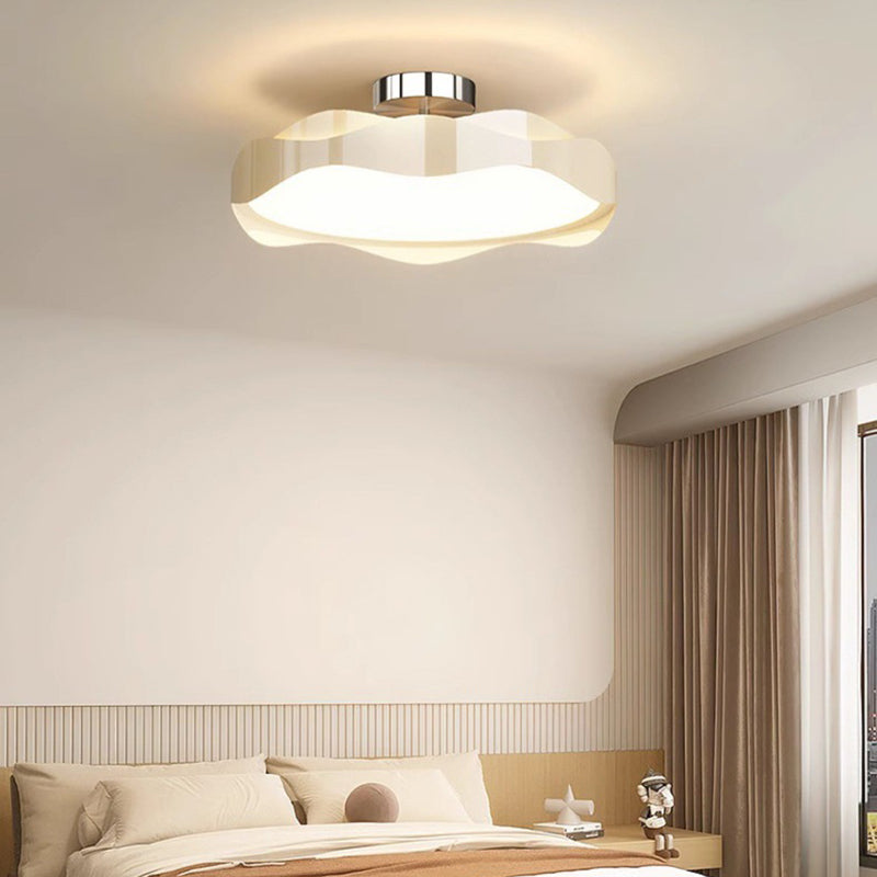 Zeitgenössische nordische runde LED-Deckenleuchte aus Eisen PE mit Wellenstruktur für Schlafzimmer 