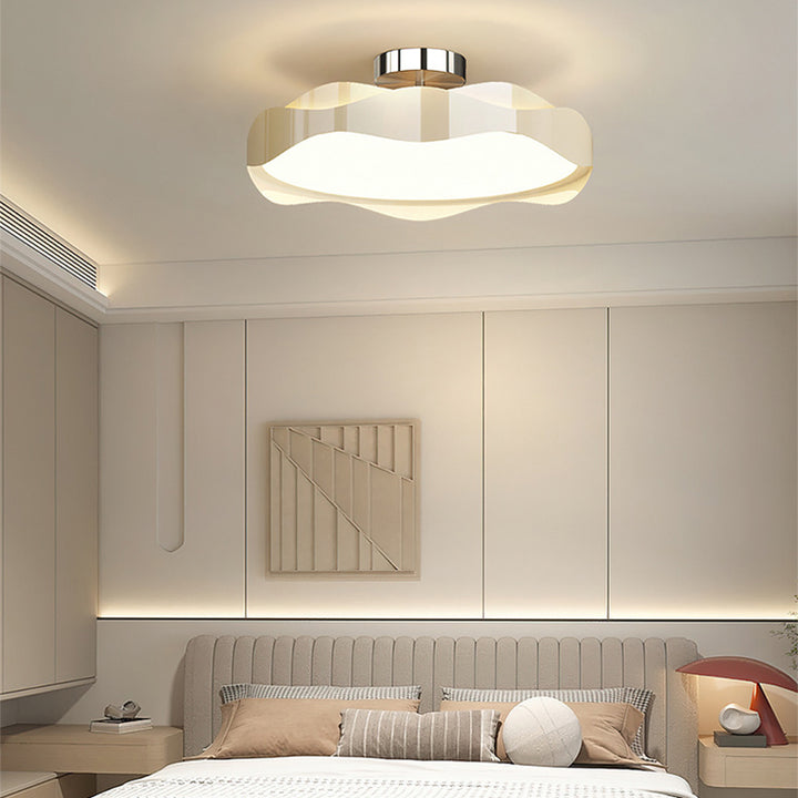 Zeitgenössische nordische runde LED-Deckenleuchte aus Eisen PE mit Wellenstruktur für Schlafzimmer 
