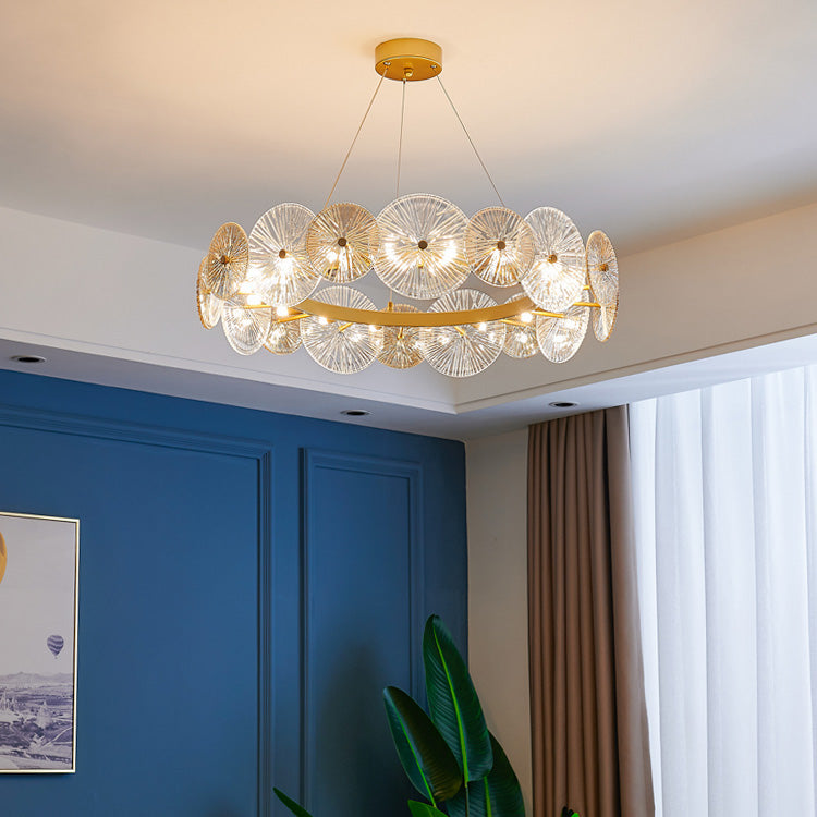Lustres modernes en métal et verre rond feuille de lotus 10/12/18/22 lumières pour salon 
