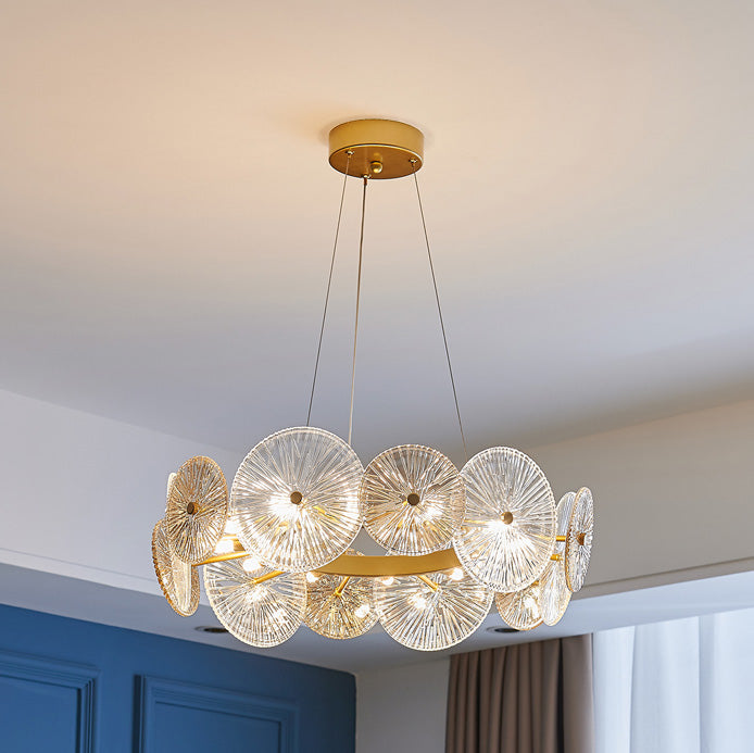 Lustres modernes en métal et verre rond feuille de lotus 10/12/18/22 lumières pour salon 