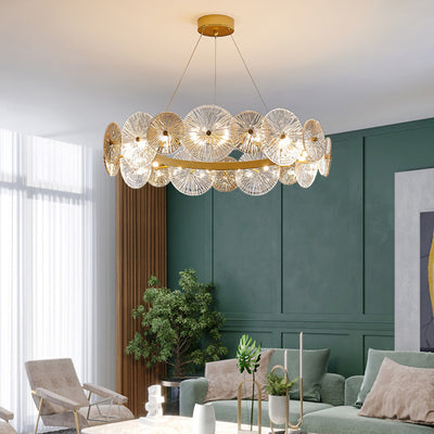 Lustres modernes en métal et verre rond feuille de lotus 10/12/18/22 lumières pour salon 