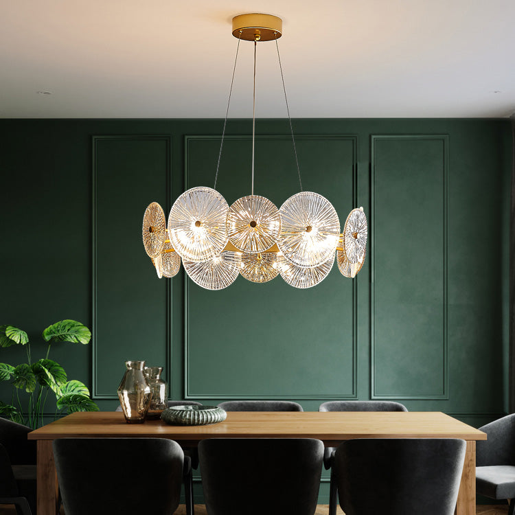 Lustres modernes en métal et verre rond feuille de lotus 10/12/18/22 lumières pour salon 