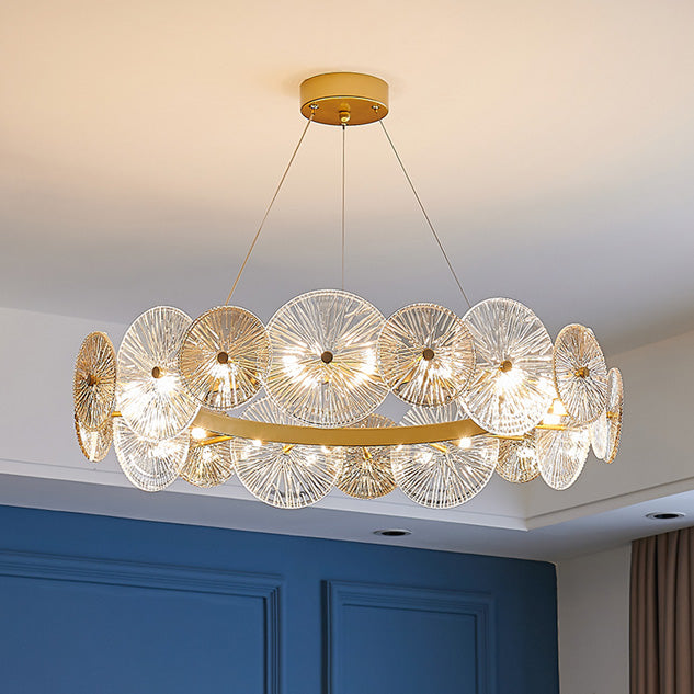 Lustres modernes en métal et verre rond feuille de lotus 10/12/18/22 lumières pour salon 