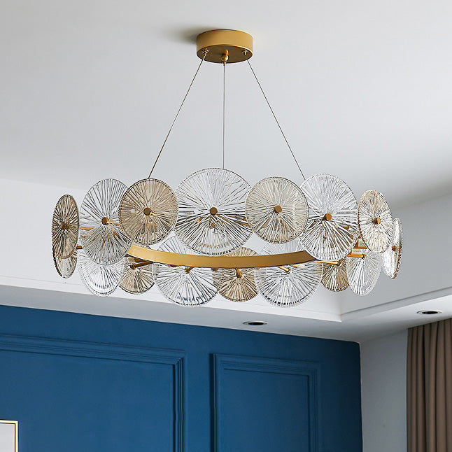 Lustres modernes en métal et verre rond feuille de lotus 10/12/18/22 lumières pour salon 