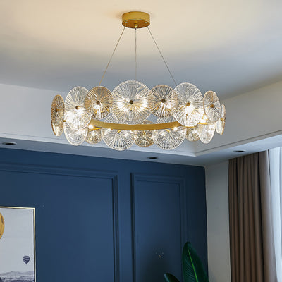 Lustres modernes en métal et verre rond feuille de lotus 10/12/18/22 lumières pour salon 