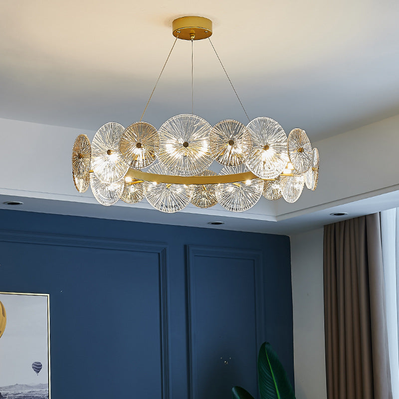 Lustres modernes en métal et verre rond feuille de lotus 10/12/18/22 lumières pour salon 
