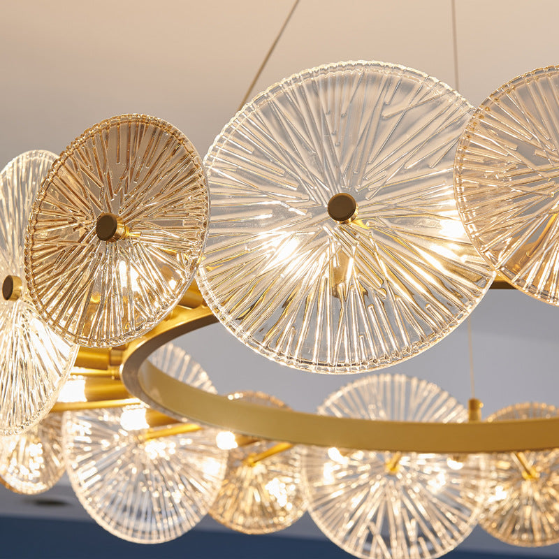 Lustres modernes en métal et verre rond feuille de lotus 10/12/18/22 lumières pour salon 