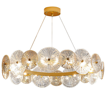 Lustres modernes en métal et verre rond feuille de lotus 10/12/18/22 lumières pour salon 