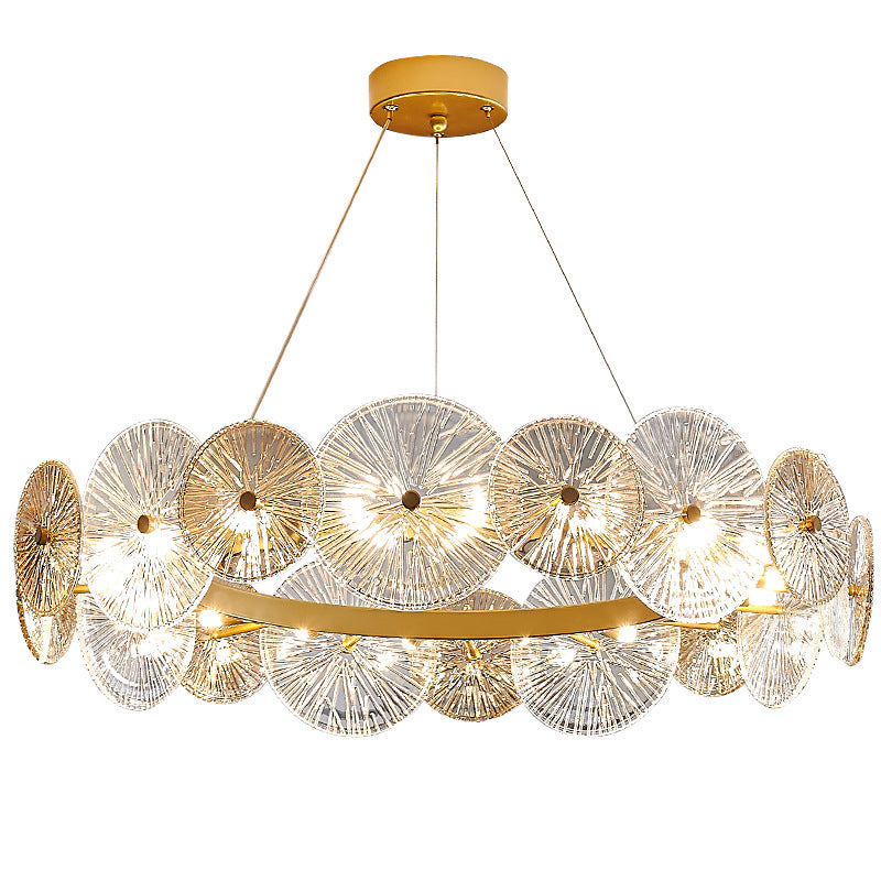 Lustres modernes en métal et verre rond feuille de lotus 10/12/18/22 lumières pour salon 
