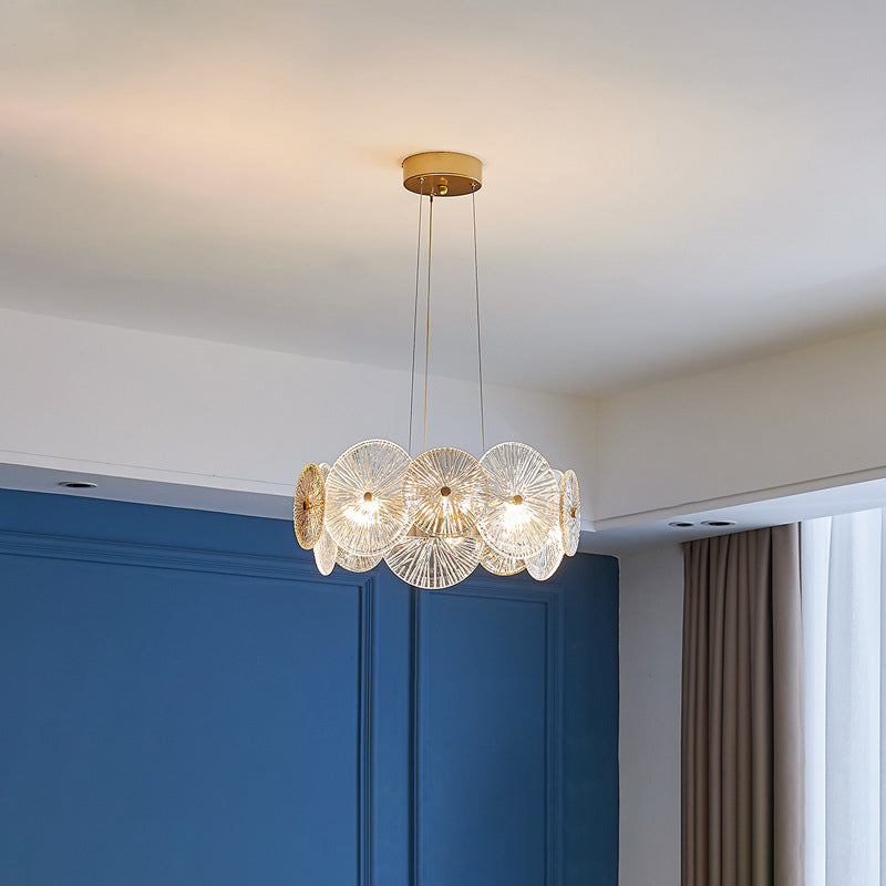Lustres modernes en métal et verre rond feuille de lotus 10/12/18/22 lumières pour salon 