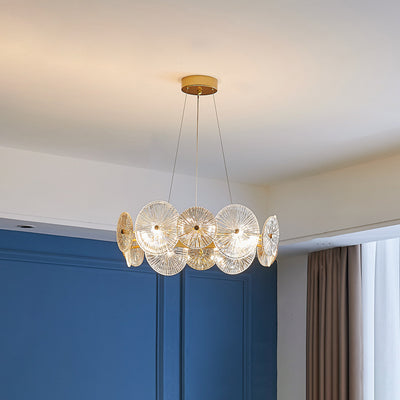 Lustres modernes en métal et verre rond feuille de lotus 10/12/18/22 lumières pour salon 