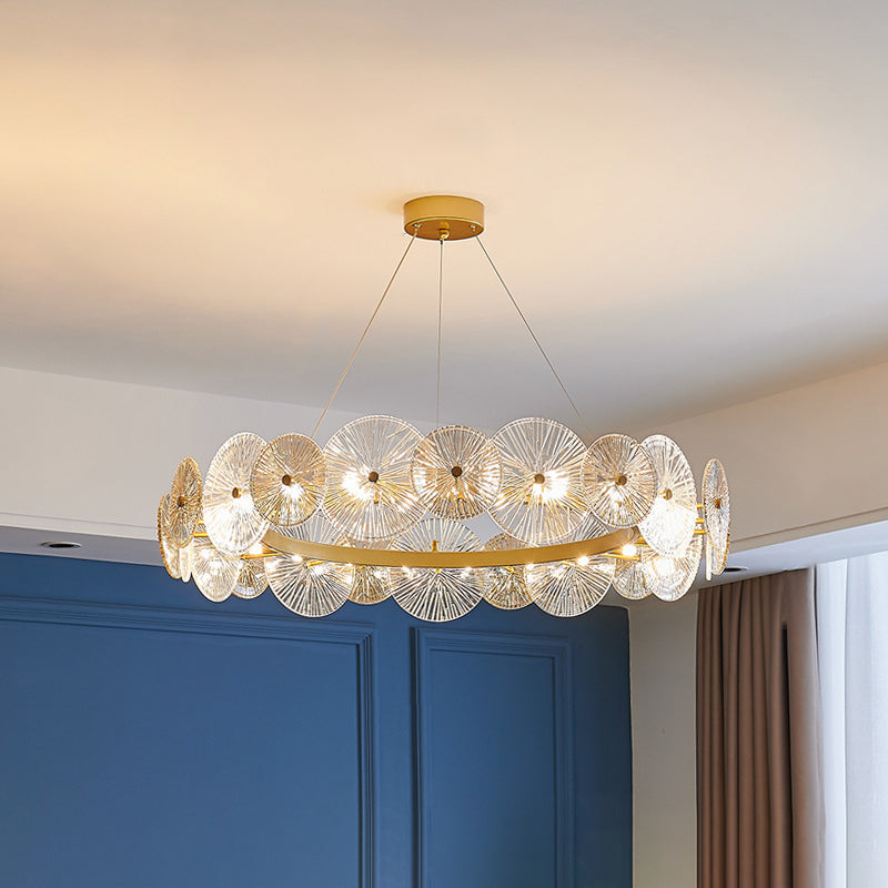 Lustres modernes en métal et verre rond feuille de lotus 10/12/18/22 lumières pour salon 