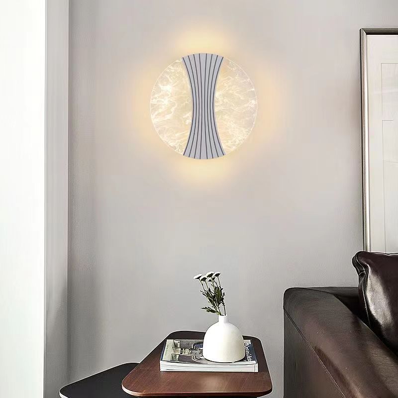 Applique murale LED en métal acrylique rond contemporain de luxe avec colonne en feuille de fil pour chevet 
