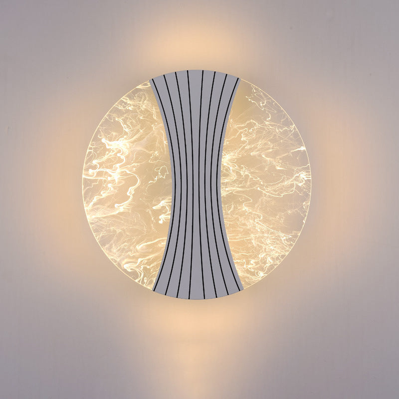 Applique murale LED en métal acrylique rond contemporain de luxe avec colonne en feuille de fil pour chevet 