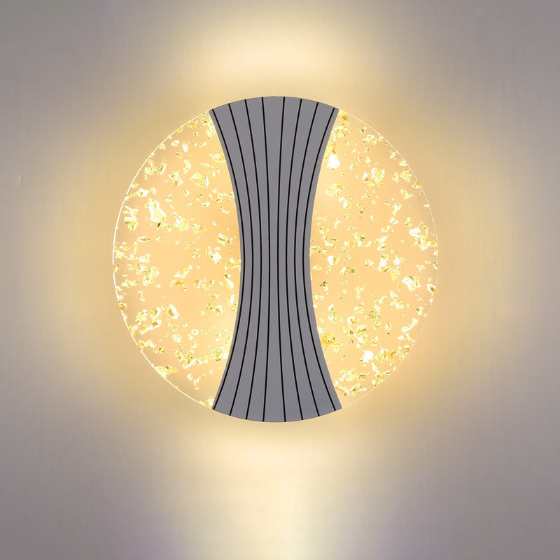 Applique murale LED en métal acrylique rond contemporain de luxe avec colonne en feuille de fil pour chevet 