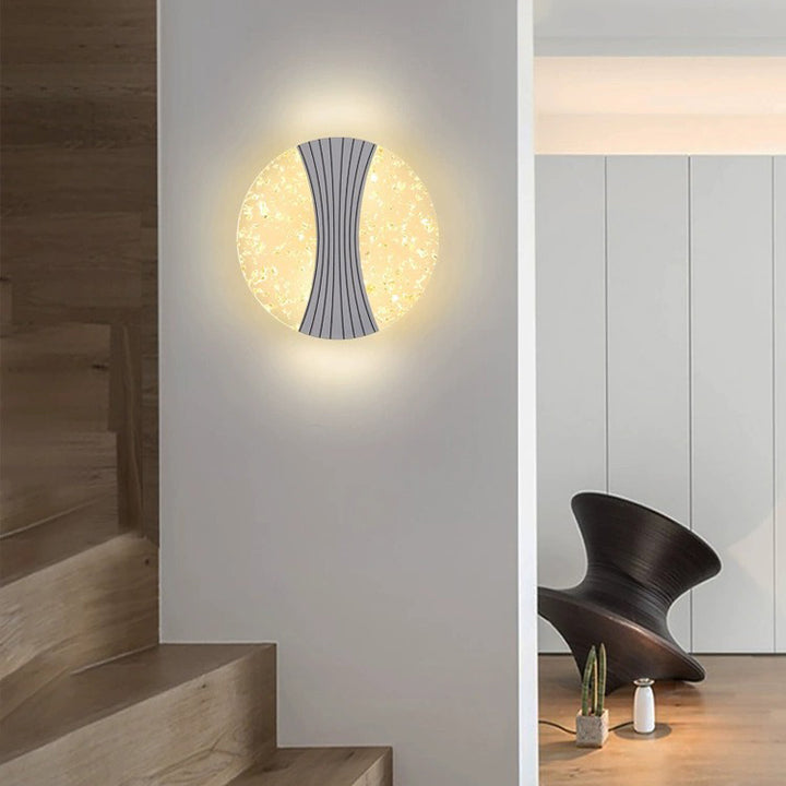 Applique murale LED en métal acrylique rond contemporain de luxe avec colonne en feuille de fil pour chevet 