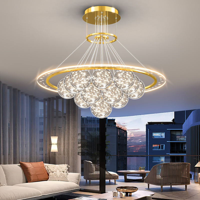 Moderne Luxus Metall Acryl Glas Ball Voller Stern Runde Welle LED Kronleuchter Für Wohnzimmer 