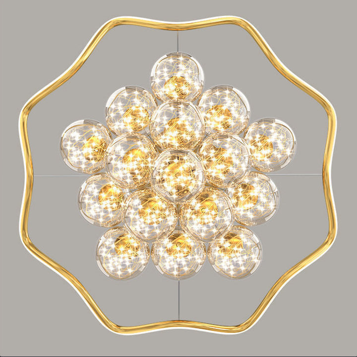 Moderne Luxus Metall Acryl Glas Ball Voller Stern Runde Welle LED Kronleuchter Für Wohnzimmer 