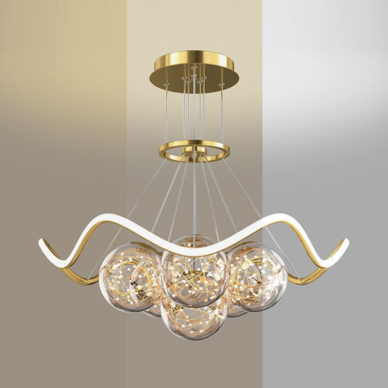 Moderne Luxus Metall Acryl Glas Ball Voller Stern Runde Welle LED Kronleuchter Für Wohnzimmer 