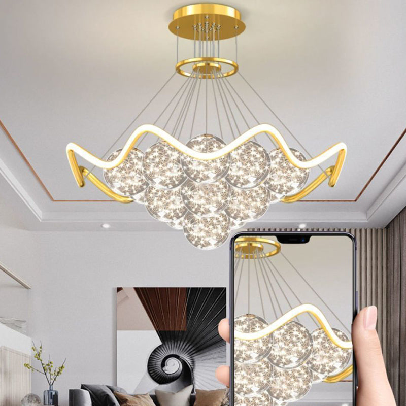 Moderne Luxus Metall Acryl Glas Ball Voller Stern Runde Welle LED Kronleuchter Für Wohnzimmer 