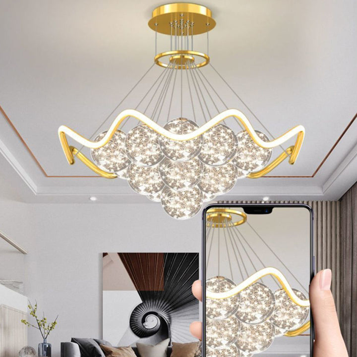Moderne Luxus Metall Acryl Glas Ball Voller Stern Runde Welle LED Kronleuchter Für Wohnzimmer 
