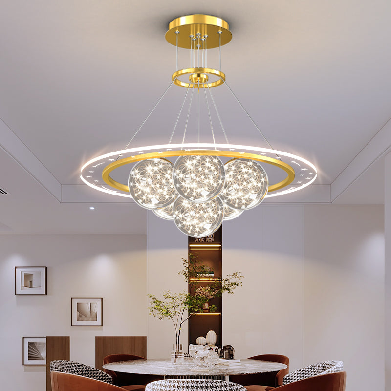 Moderne Luxus Metall Acryl Glas Ball Voller Stern Runde Welle LED Kronleuchter Für Wohnzimmer 