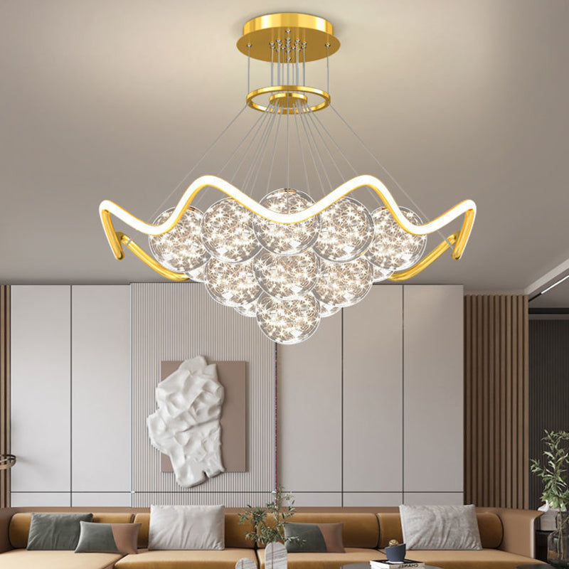 Moderne Luxus Metall Acryl Glas Ball Voller Stern Runde Welle LED Kronleuchter Für Wohnzimmer 