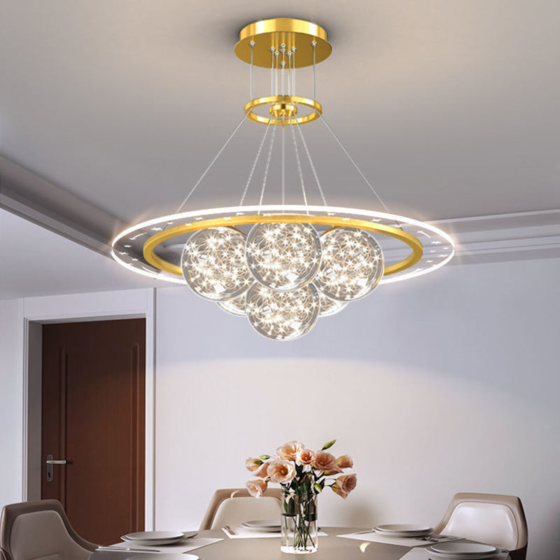Moderne Luxus Metall Acryl Glas Ball Voller Stern Runde Welle LED Kronleuchter Für Wohnzimmer 