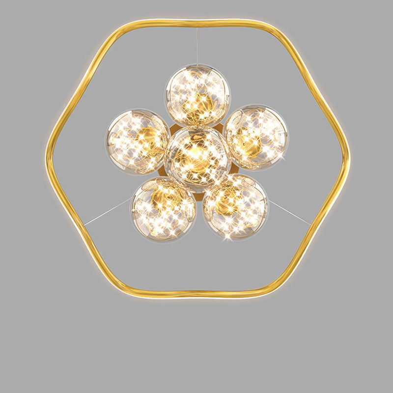 Moderne Luxus Metall Acryl Glas Ball Voller Stern Runde Welle LED Kronleuchter Für Wohnzimmer 