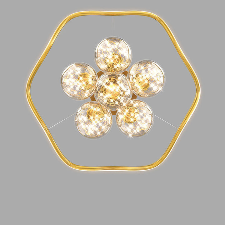 Moderne Luxus Metall Acryl Glas Ball Voller Stern Runde Welle LED Kronleuchter Für Wohnzimmer 