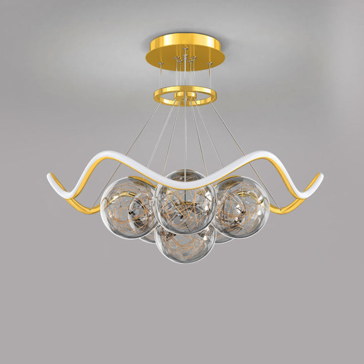 Moderne Luxus Metall Acryl Glas Ball Voller Stern Runde Welle LED Kronleuchter Für Wohnzimmer 