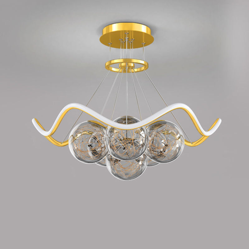Modern Luxury Metal Acrylic Glass Ball Full Star Round Wave LED Chandeliers For Living Room