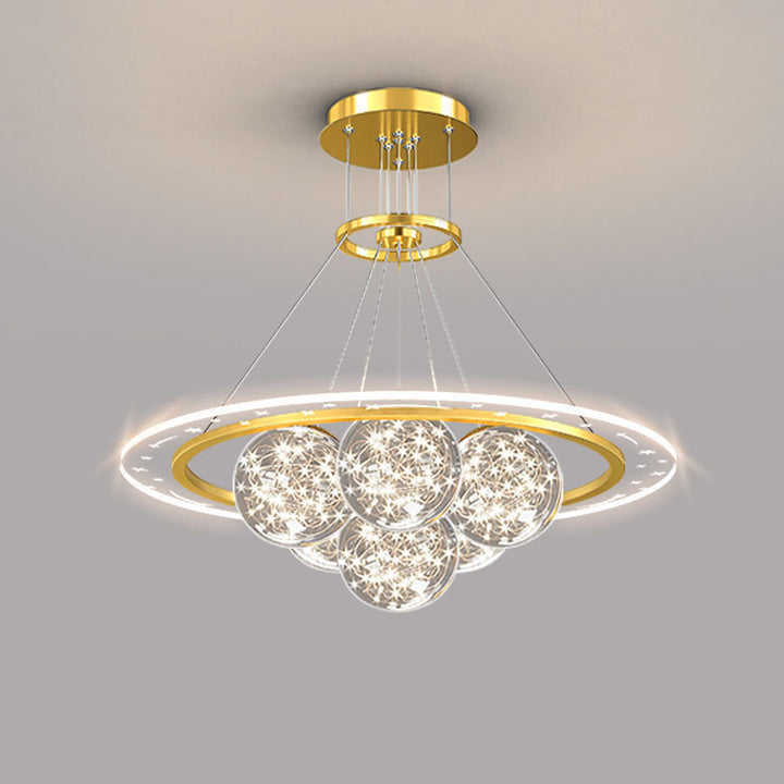 Moderne Luxus Metall Acryl Glas Ball Voller Stern Runde Welle LED Kronleuchter Für Wohnzimmer 