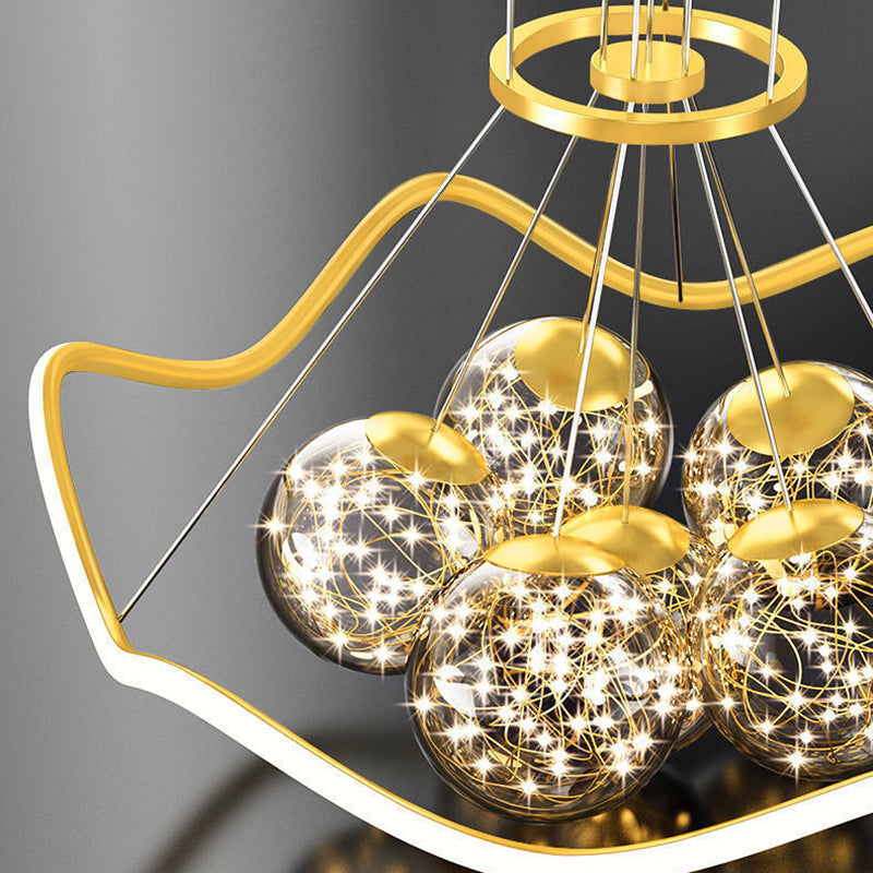 Moderne Luxus Metall Acryl Glas Ball Voller Stern Runde Welle LED Kronleuchter Für Wohnzimmer 