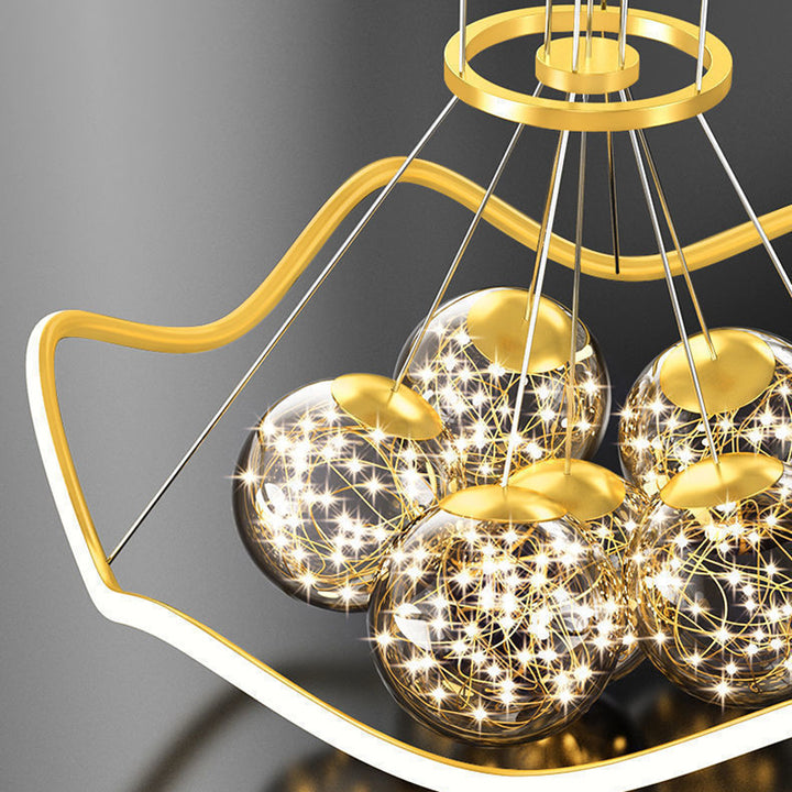 Moderne Luxus Metall Acryl Glas Ball Voller Stern Runde Welle LED Kronleuchter Für Wohnzimmer 